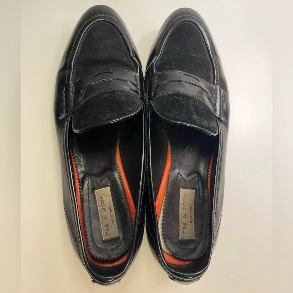 Rag & Bone Black Patent Leather and Suede Dina Penny Loafers EU 37.5 US 7 Classy